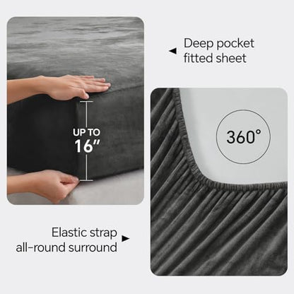 BEDELITE Flannel Sheets Queen Size, Dark Gray, 4 Pieces