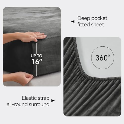 BEDELITE Flannel Sheets Full Size, Dark Gray, 4 Pieces
