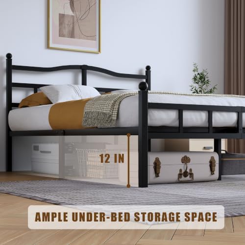 SHOANED 14 Inch Metal Bed Frame - Queen Size Heavy Duty Bedframe with Headboard & Footboard Black Basic Steel Slats Platform No Box Spring Needed/Easy Assembly/Noise Free
