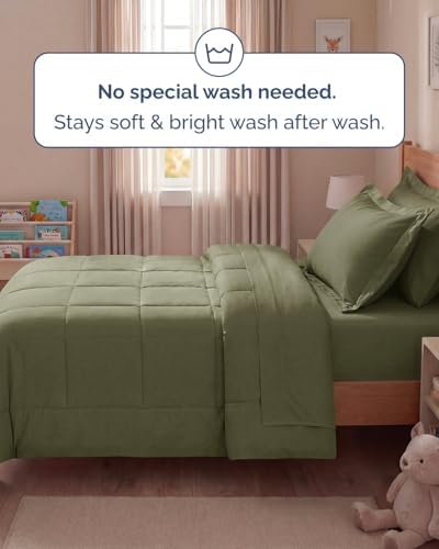Twin Comforter Set - 5 Piece Bed in a Bag Twin Size Bed Set - Sage Green