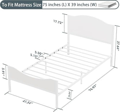 Timy Kids Twin Bed Frame with Wooden Headboard and Footboard Platform Bed