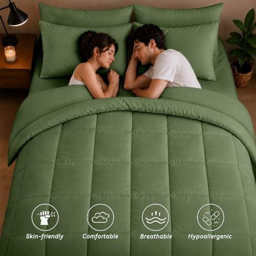 Anluoer Queen Comforter Set 7 Piece, Soft Bed in a Bag Queen Bedding Sets