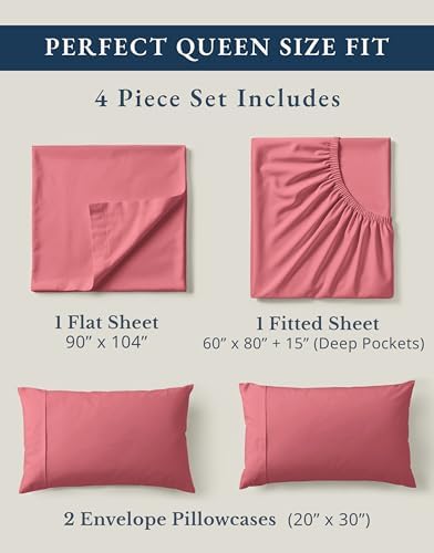 LANE LINEN Queen Sheets 100% Organic Cotton Percale Cooling - Mineral Red