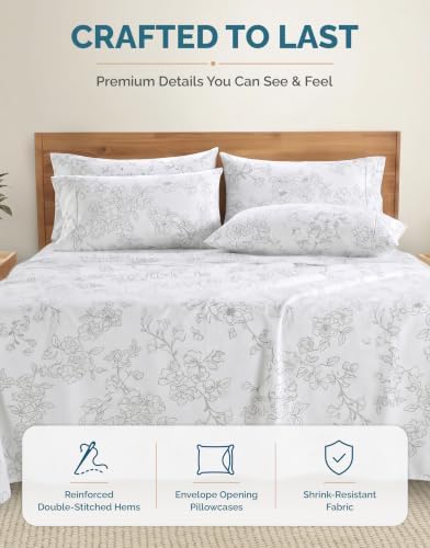 Casa Platino 100% Cotton King Sheet Set – 6 Piece King Sheet Set King with Crisp Cool & Soft Feel, with 15 Inch Deep Pocket Fitted Sheet, Breathable & Cozy for a Good Nights Sleep – Ashpetal