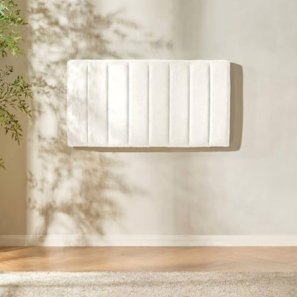 Nestl Upholstered Twin Headboard - Easy Assemble Channel Stitched Headboard Twin Size - Wall Mounted Headboards with 3D Soundproof Wall Panels Peel & Stick Floating Headboards, Off White