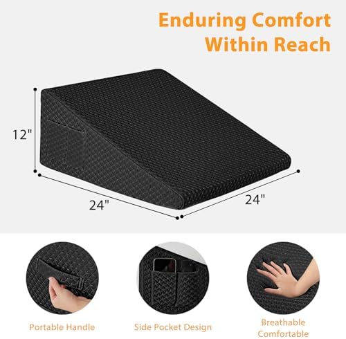 Ruqmuis Wedge Pillow for Acid Reflux, Bed Wedge Pillow for Headboard 10", Pillow Wedge for Back Pain Relief, Post Surgery, Elevated Pillows for Sleeping, Snoring, Triangle Pillow with Cover, Black