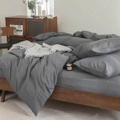 FOSSA Duvet Cover Set 100% Washed Cotton Linen Feel Oversized King