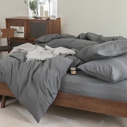 FOSSA Duvet Cover Set 100% Washed Cotton Linen Feel King