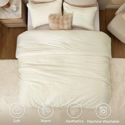BEDELITE Faux Fur Twin/Twin XL Comforter Set, Fluffy Bed Set, Cream White