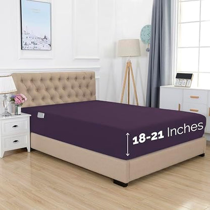 Elegant Comfort 1500 Premium Hotel Quality 18-21 Inches Deep - Extra Deep Pocket Single Fitted Sheet for High Mattress, Luxury and Softest, Smart Pocket - Wrinkle Free, Full, Purple