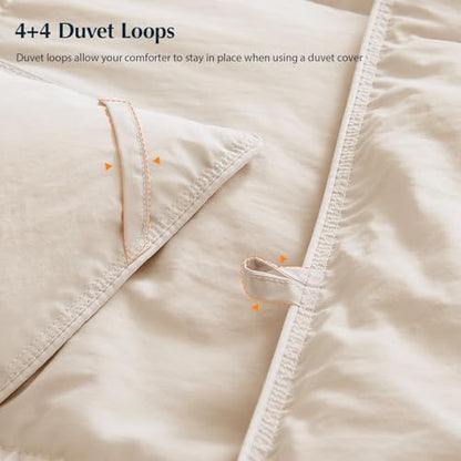 Pacific Coast Lightweight Goose Feather Down Fiber Comforters Queen Size, Summer Duvet Insert, Ultra Soft, Breathable, Hotel Luxury Bedding Comforter with 8 Tabs, Beige, 90 x 90 inches