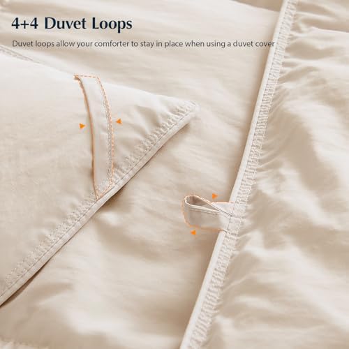 Pacific Coast Lightweight Goose Feather Down Fiber Comforters King Size, Summer Duvet Insert, Ultra Soft, Breathable, Hotel Luxury Bedding Comforter with 8 Tabs, Beige, 106 x 90 inches