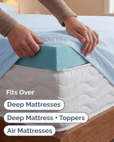 Extra Deep Twin XL Sheet Set - 3 Piece College Dorm Room - Sky Blue