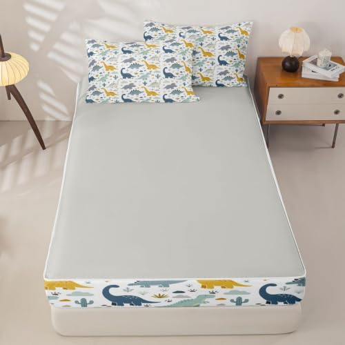 Feelyou Dinosaur Zipper Bedding for Kids Twin Size 3D Dino Print Bed in a Bag with Sheets, Comforter, Pillowcases Jungle Dino Comforter Set for Boys Girls Bedding Sets Durable Easy to Make and Clean