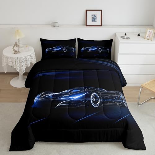 Feelyou Blue Race Car Bedding Set Toddle Size for Kids Boys Extreme Sport Games Duvet Cover Teens Toddler Fast and Furious Comforter Cover Set Cool Modern Bedspread Cover 2Pcs