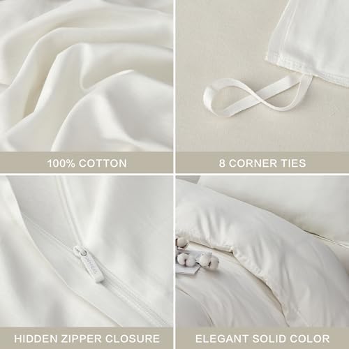 SAPHREAS White Duvet Cover Set Full Size 100% Cotton, Soft Bedding Comforter Cover Organic with Zipper Closure & Corner Ties, Comforter Not Included