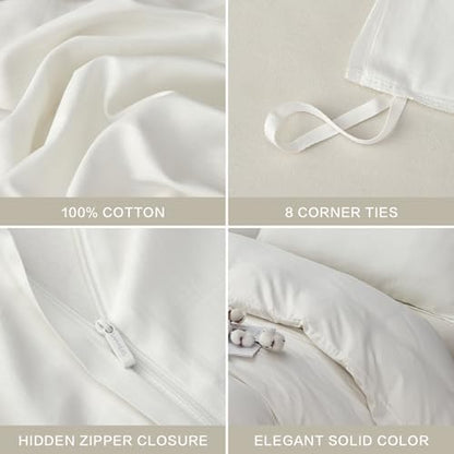 SAPHREAS White Duvet Cover Set Full Size 100% Cotton, Soft Bedding Comforter Cover Organic with Zipper Closure & Corner Ties, Comforter Not Included