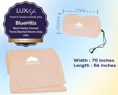 BlueHills Ultra Compact Travel Blanket Premium Plane Pillow Airplane Beige