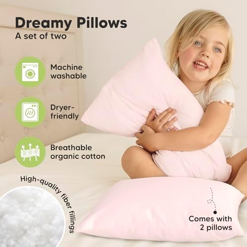 KeaBabies 2pk Toddler Pillows 2 Year Old to 5,13x18 Kids Pillow (Mist Pink)