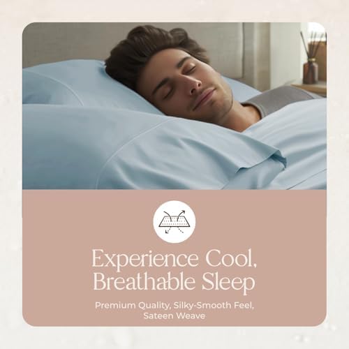 100% Organic Cotton Pillow Cases Queen Size Set of 2 - 100% Cotton Pillowcases GOTS Certified 300 Thread Count - Naturally Cooling Comfortable Breathable & Soft Pillow Cases (Powder Blue, Queen)