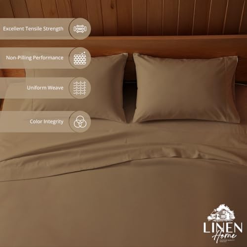 Linen Home 2-Pack Queen Sheet Set, 100% Cotton Percale Bedding, 8-Piece Value Bundle, Deep Pocket Cooling Bed Sheets for Hot Sleepers, Breathable & Crisp Hotel Quality, Long-Staple Cotton Earthy Brown