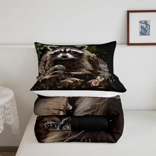 Feelyou Cute Raccoon Comforter Set Toddler Size 3 Pieces for Girls Boys