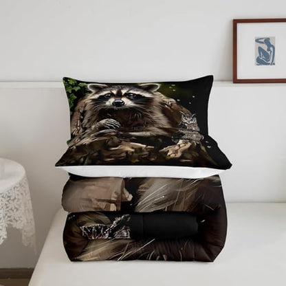 Feelyou Cute Raccoon Comforter Set Toddler Size 3 Pieces for Girls Boys