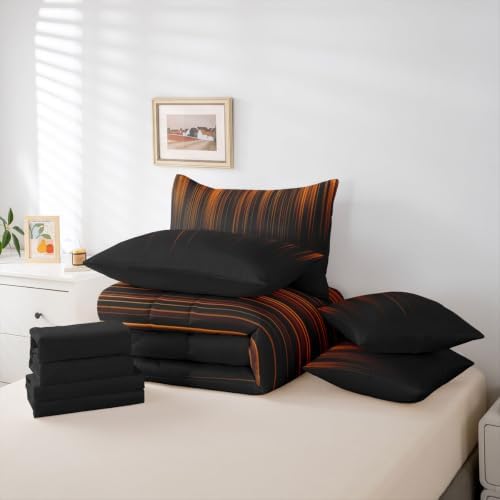 Feelyou Neon Orange Full Comforter Set with Sheets for Kids Boys Girls Geometric 7 Pieces Bedding Set Ombre Bed in a Bag Room Decor Soft Lightweight Microfiber