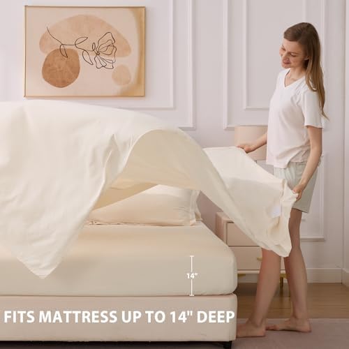 Queen Comforter Set with Sheets Beige, 7-Piece Bed in a Bag Queen