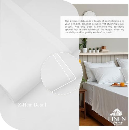 Linen Home 100% Cotton Percale Cal King Sheets 4Pc Cooling Set, Snow White