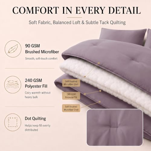 CozyLux King Size Comforter Set Dusty Purple, 7 Pieces Bed in a Bag