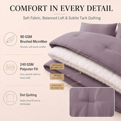 CozyLux King Size Comforter Set Dusty Purple, 7 Pieces Bed in a Bag