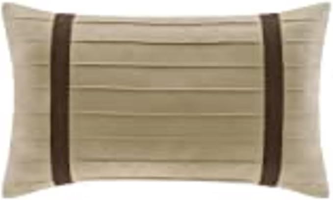 Madison Park Palmer Comforter Set - Faux Suede Design, Striped Accent, All Season Down Alternative Bedding, Matching Shams, Decorative Pillow, Bed Skirt, King (104 in x 92 in), Natural 7 Piece