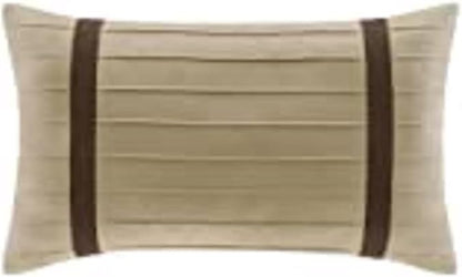 Madison Park Palmer Comforter Set - Faux Suede Design, Striped Accent, All Season Down Alternative Bedding, Matching Shams, Decorative Pillow, Bed Skirt, Full (82 in x 90 in), Natural 7 Piece