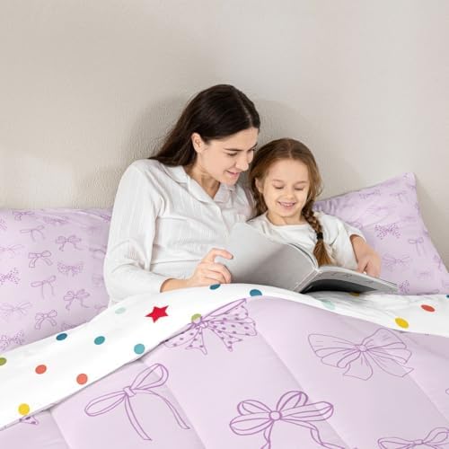 jejeloiu Bow Bedding Set Soft for Boys Girls, Bowknot Comforter Set King Size Bow Tie Duvet Quilt Microfiber Dreamy Princess Style Bedroom Decor 3 Pcs with 2 Pillow Cases