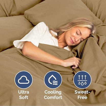 Queen Size 4 Piece Sheet Set - Ultra Soft & Cooling Bed Sheets - Caramel