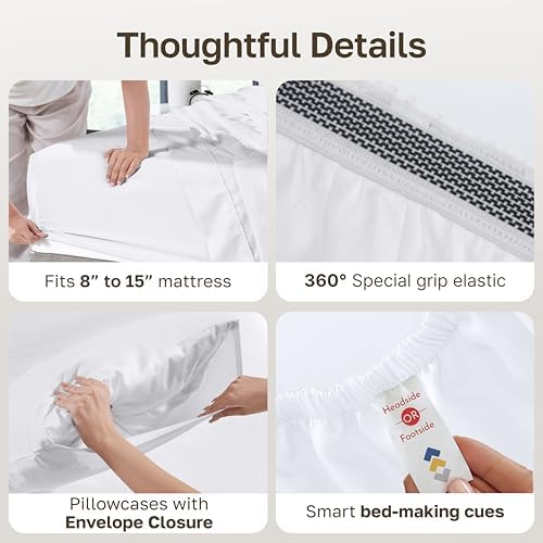 California Design Den 100% Egyptian Cotton Full Size Sheets, Bright White