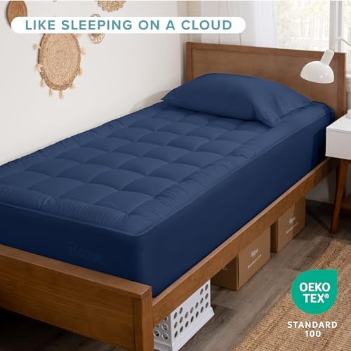 Bare Home Twin Extra Long Mattress Topper Cotton Top (Twin XL, Dark Blue)