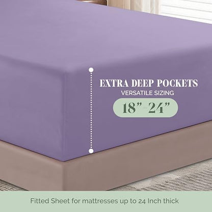 Elegant Comfort 4-Piece Bed Sheet Set - Luxury Bedding 1500 Premium Hotel Quality Microfiber, All Around Elastic 18-24 Inches Deep Fitted Sheet- Extra Deep Pocket Sheets, California King, Violet