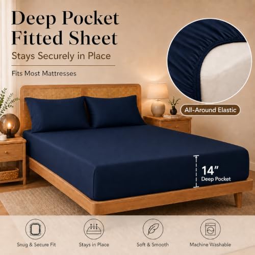 Twin Comforter Set with Sheet Navy Blue, 5 Pieces Bed in a Bag