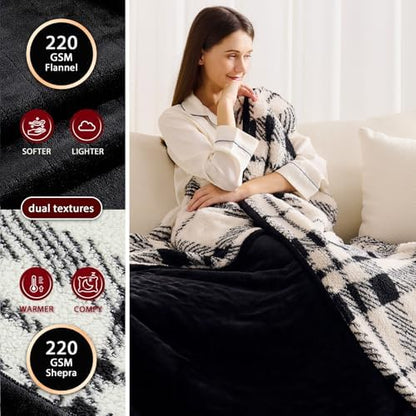JKMAX Heated Electric Blanket Throw Size - 50"x60" Flannel Heating Blanket with 10 Heating Levels & 5 Time Settings Over-Heat Protection, Winter Warmer for Adults with ETL Certification（Black）