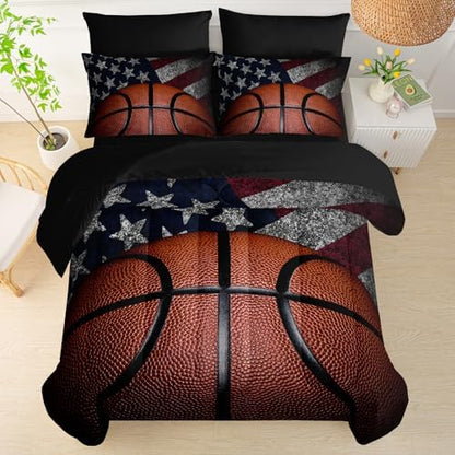 QOOMO Basketball Comforter Set Queen,7-Piece Kids Bedding Set for Boys