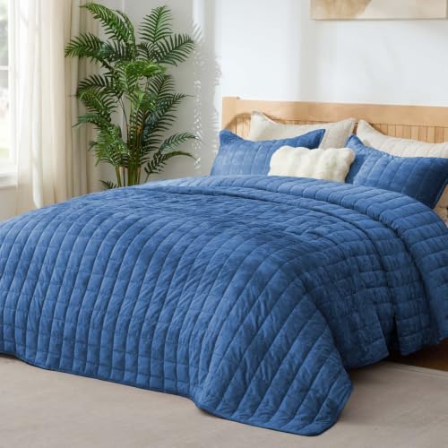 BEDELITE Velvet Quilt Set Queen Size, Luxury Velvet Comforter Bedding
