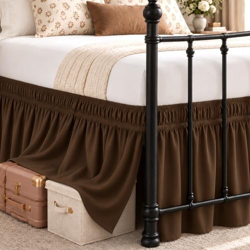 RIMELA Bed Skirt with Split Corners, Queen, 15 Inch Drop, Brown