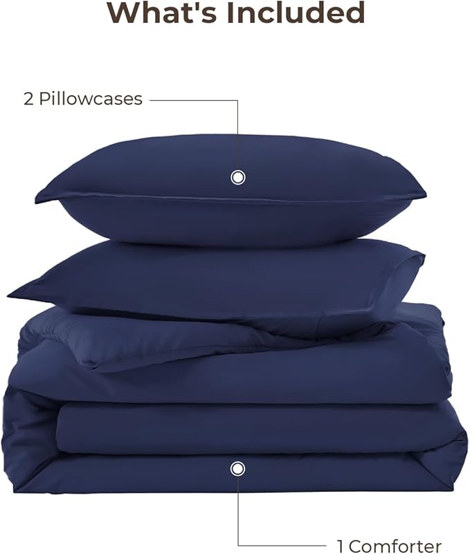 Litanika Navy Blue Twin/Twin XL Comforter Set, 2 Pieces Lightweight Solid Bedding Comforter Set, All Season Fluffy Bed Set (66x90In Comforter & 1 Pillowcase)