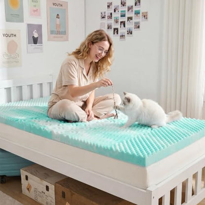 SINWEEK Mattress Topper 5-Zone Memory Foam Mattress Topper Pressure Relieve Soft Mattress Pad, CertiPUR-US Certified, 1.5 Inch Twin XL Size, Green
