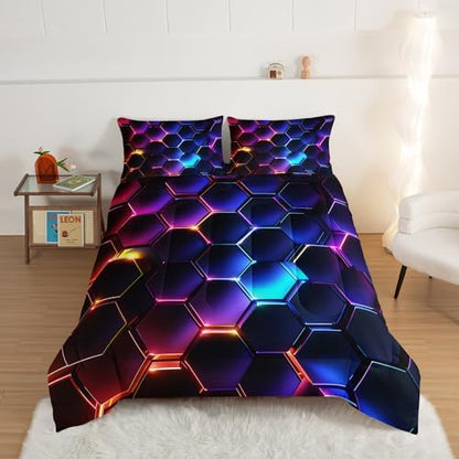 HOSIMA 3D Hexagon Honeycomb Boys Comforter Set Twin with 2 Pillowcases.