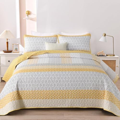 WONGS BEDDING Boho Full Size Quilt Size, Yellow Stripe Bedding Set