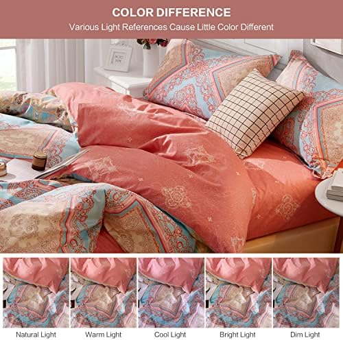 SAPHREAS Twin Size Bohemian Duvet Cover Set 2pcs Pink Cotton Boho Bedding Comforter Cover Set Blue 1 Duvet Cover 1 Pillow Sham