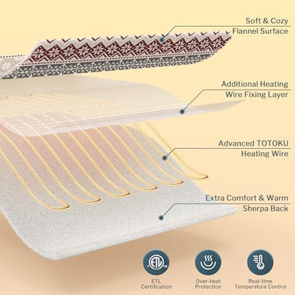 Reaks Heated Blanket Full, 9 Heat Levels, 2-10H Auto-Off, Red Beige